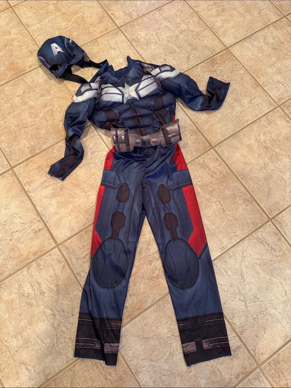 Marvel Captain America Navy Blue and Red Muscle Costume with Mask